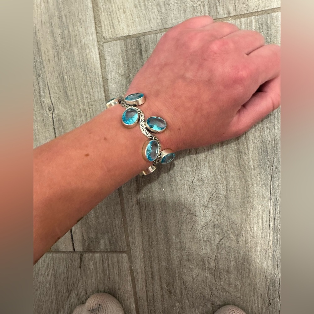 Sterling Silver Bracelet With Unknown Blue Stone